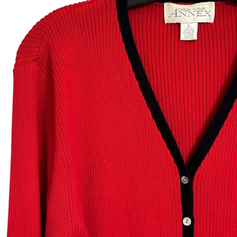 Casual Corner Annex Ribbed V Neck Red Cardigan XL - Picture 4 of 9